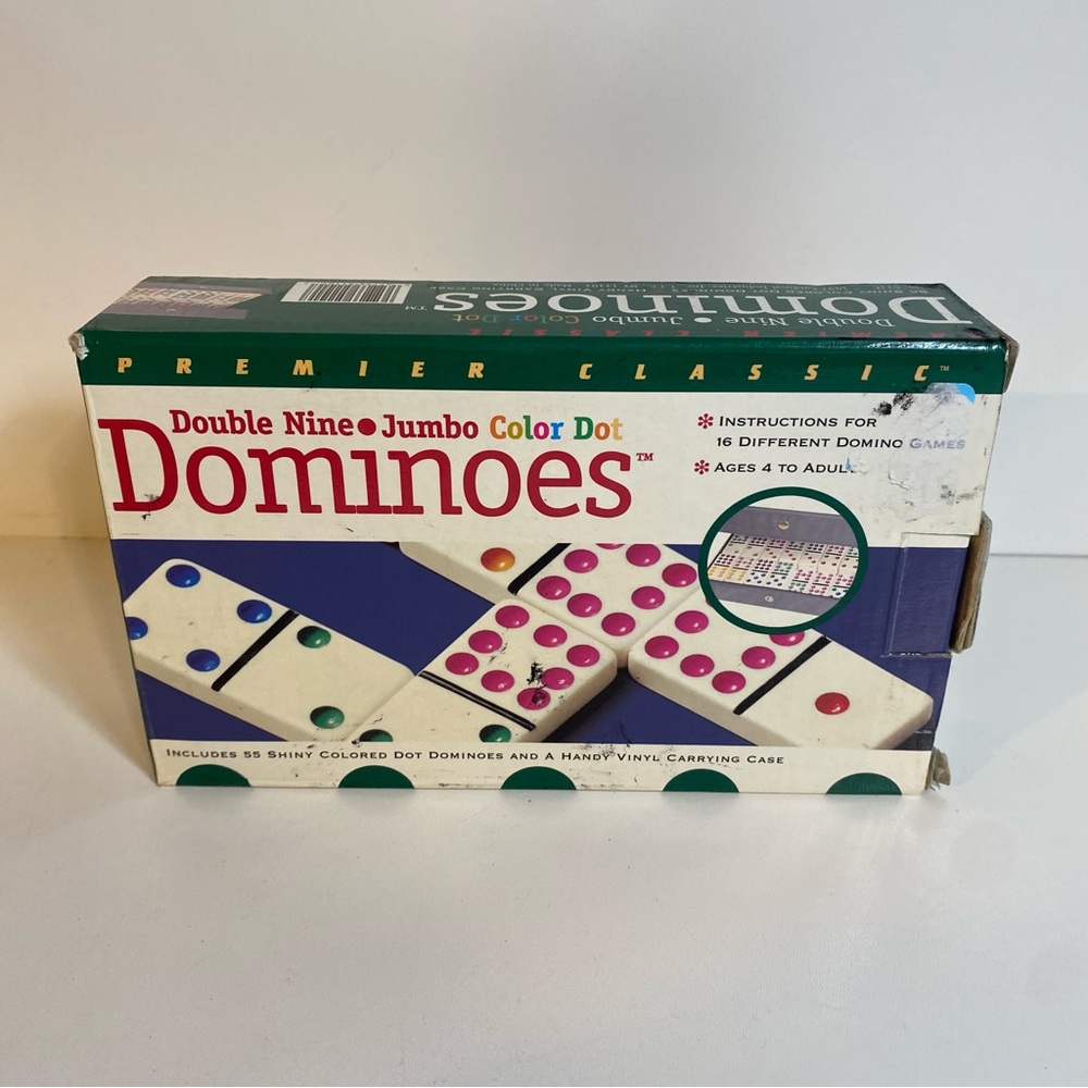 Vintage 1997 Cardinal Premier Edition Double Nine Color Dot Dominoes With Case